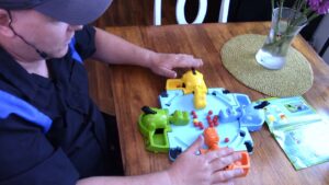 aerial view of hungry hungry hippos game play
