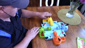 aerial view of hungry hungry hippos game play