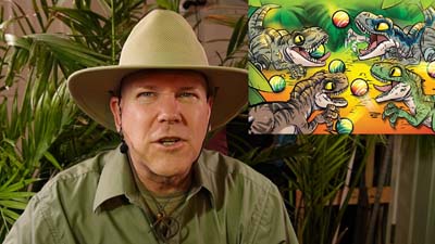neil dandy with cartoon depiction of ravenous raptors game