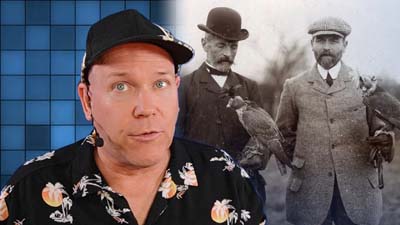 neil dandy with vintage image of two falconers