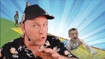 neil dandy with a graphical image of a kid playing on a slip n slide