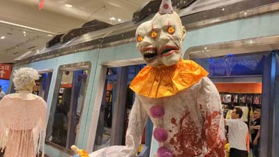 two headed bloody clown animatronic