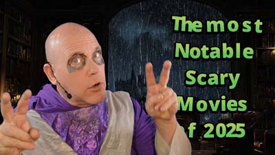 necro neil dandy next to text "the most notable scary movies of 2025."