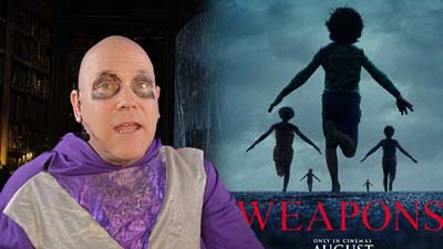 necro neil dandy next to promotional image for the movie weapons