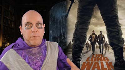 necro neil dandy next to promotional image for the movie the long walk