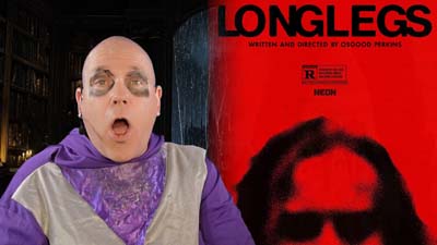 necro neil dandy next to promotional image for the movie longlegs