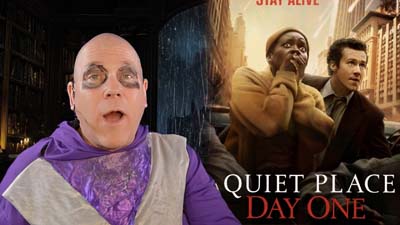 necro neil dandy next to promotional image for the movie a quiet place day one