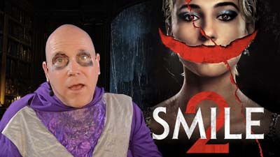 necro neil dandy next to promotional image for the movie smile 2