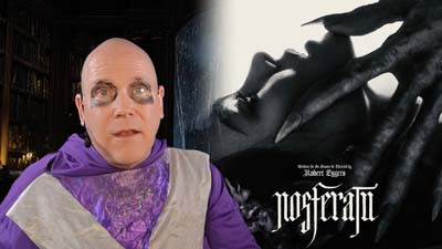 necro neil dandy next to promotional image for the movie nosferatu