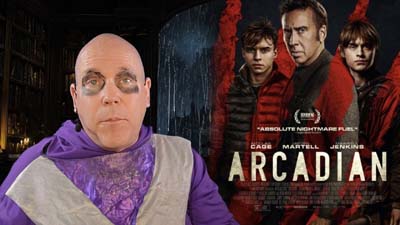 necro neil dandy next to promotional image for the movie arcadia