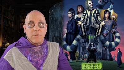 necro neil dandy next to promotional image for the movie beetlejuice beetlejuice
