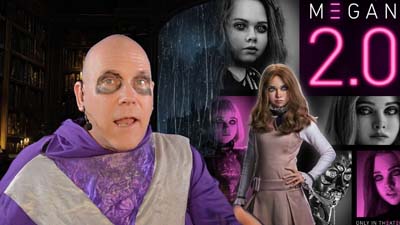 necro neil dandy next to promotional image for the movie megan 2.0