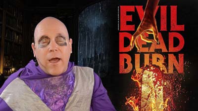 necro neil dandy next to promotional image for the movie evil dead burn
