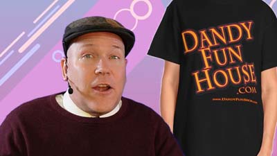 neil dandy with a picture of a dandy fun house t-shirt being modeled by a woman