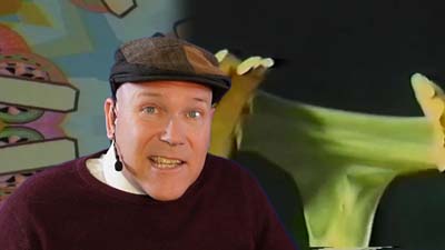 neil dandy with a picture of panty hose being stretched