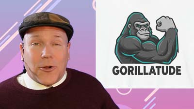 neil dandy with a graphic of a gorilla flexing his bicep with the caption gorillatude