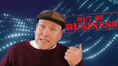 neil dandy with a graphic that says out of business