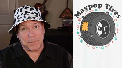 neil dandy with maypop tires design (tire that has been patched mutiple times)