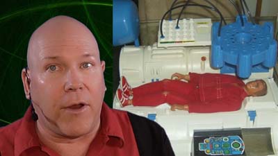 neil dandy with six million dollar man action figure in operating room playset