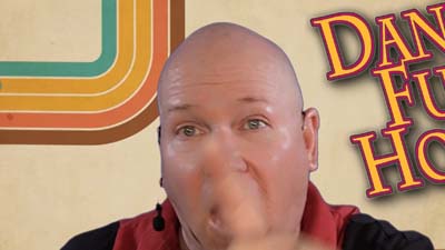neil dandy with dandy fun house logo and retro 70s background
