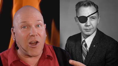 neil dandy with picture of pilot bruce peterson in eye patch