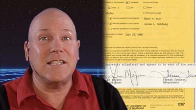 neil dandy with picture of lee majors and farrah fawcett divorce decree