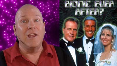 neil dandy with picture of six million dollar man and bionic woman getting married