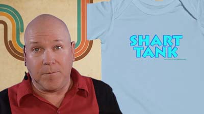 neil dandy with shart tank onesie and retro 70s background