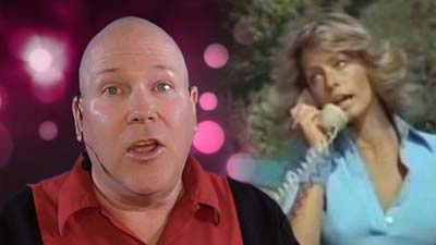 neil dandy with picture of farrah fawcett on the phone
