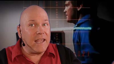 neil dandy with picture of lee majors as the six million dollar man on a treadmill